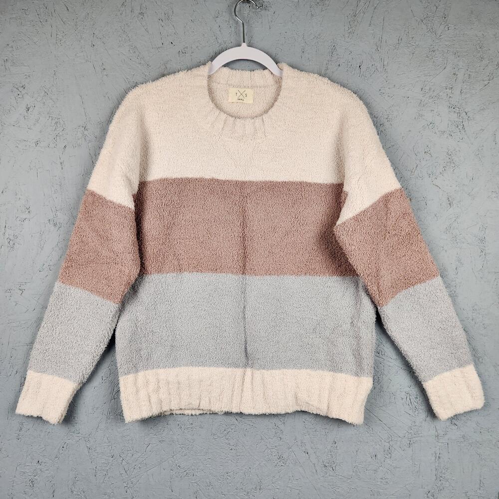 Thread Supply Sweater Womens Small Colorblock Striped Fuzzy Knit Pullover Cozy